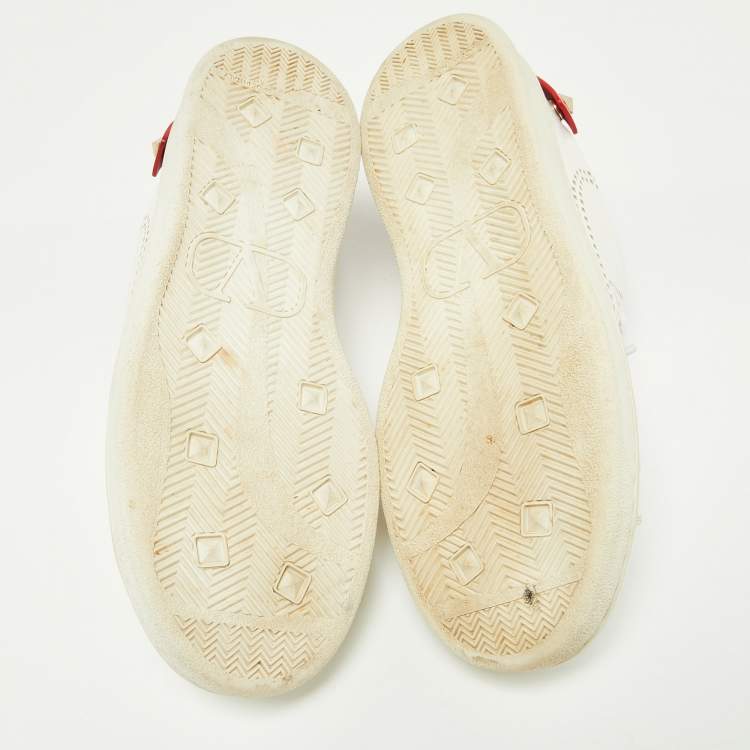 Pre Owned Valentino White/Red Leather Backnet VLOGO Sneakers Size 38.5