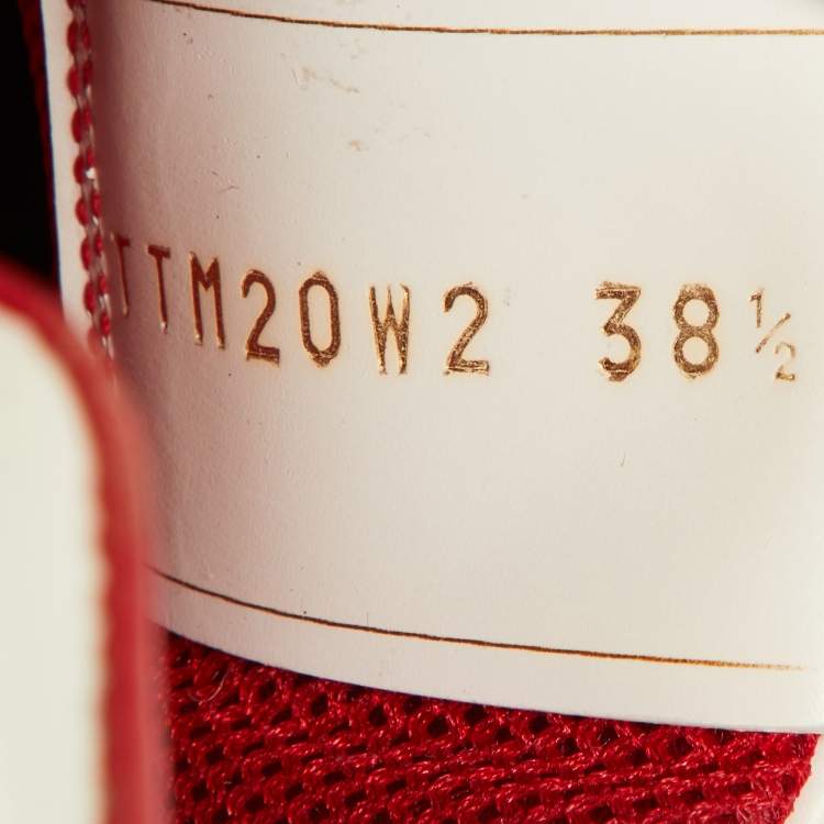Pre Owned Valentino White/Red Leather Backnet VLOGO Sneakers Size 38.5