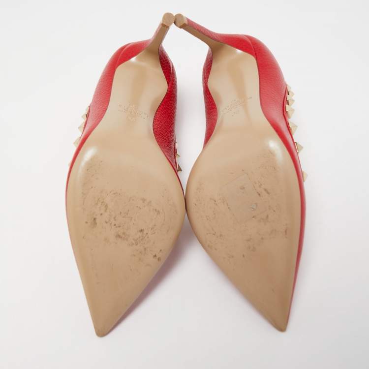 Pre Owned Valentino Red Leather Rockstud Pumps Size 36