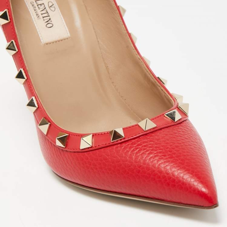 Pre Owned Valentino Red Leather Rockstud Pumps Size 36
