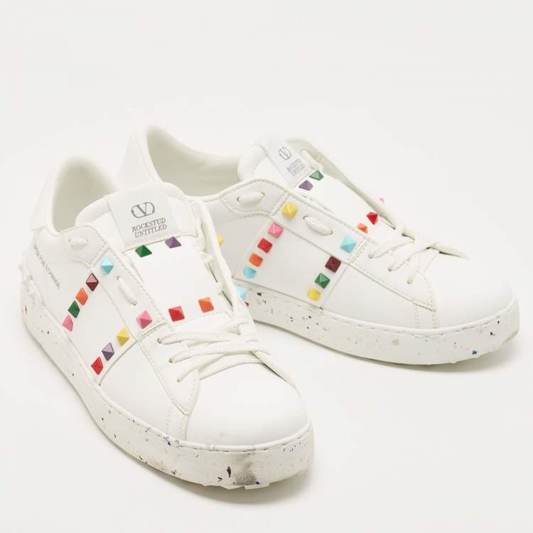 Pre Owned Valentino White Leather  Low Top Sneakers Size 40
