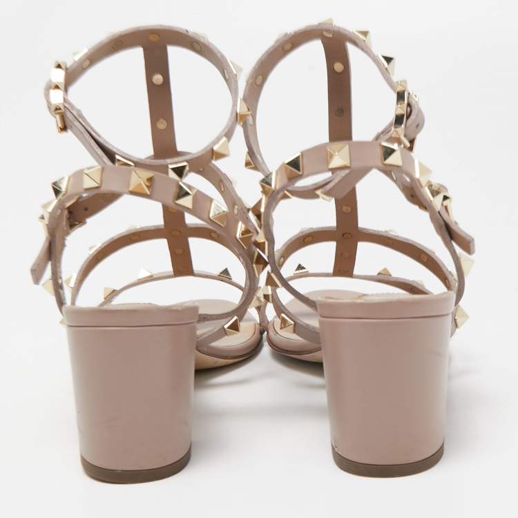Pre Owned Valentino Dusty Pink Leather Rockstud Ankle Strap Sandals Size 37.5