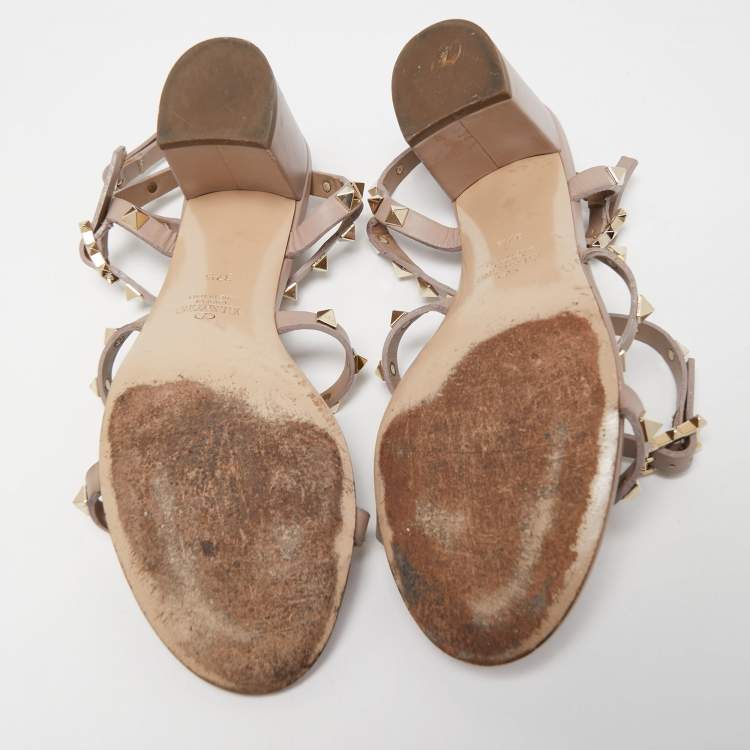 Pre Owned Valentino Dusty Pink Leather Rockstud Ankle Strap Sandals Size 37.5