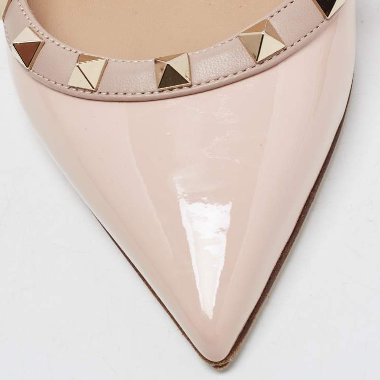 Pre Owned Valentino Beige Patent and Leather Rockstud Slingback Pumps Size 38.5