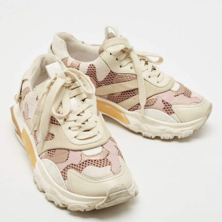 Pre Owned Valentino Multicolor Mesh and Leather Camouflage Bounce Trainer Sneakers Size 37.5
