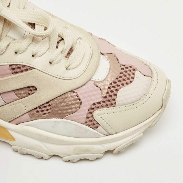 Pre Owned Valentino Multicolor Mesh and Leather Camouflage Bounce Trainer Sneakers Size 37.5