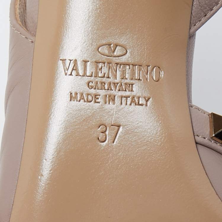 Pre Owned Valentino Beige Leather Rockstud  Slingback Pumps Size 37 