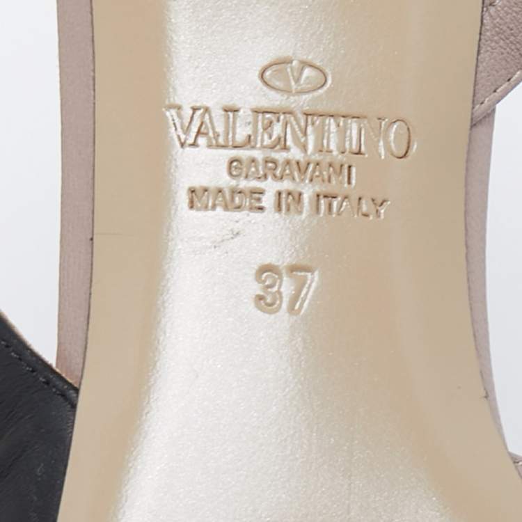 Pre Owned Valentino Black/Beige Leather Rockstud Slingback Pumps Size 37