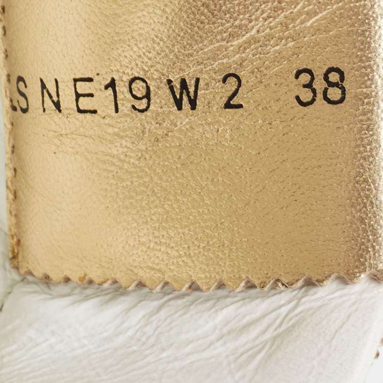 Pre Owned Valentino Gold/White Glitter and Leather Low Top Sneakers Size 38
