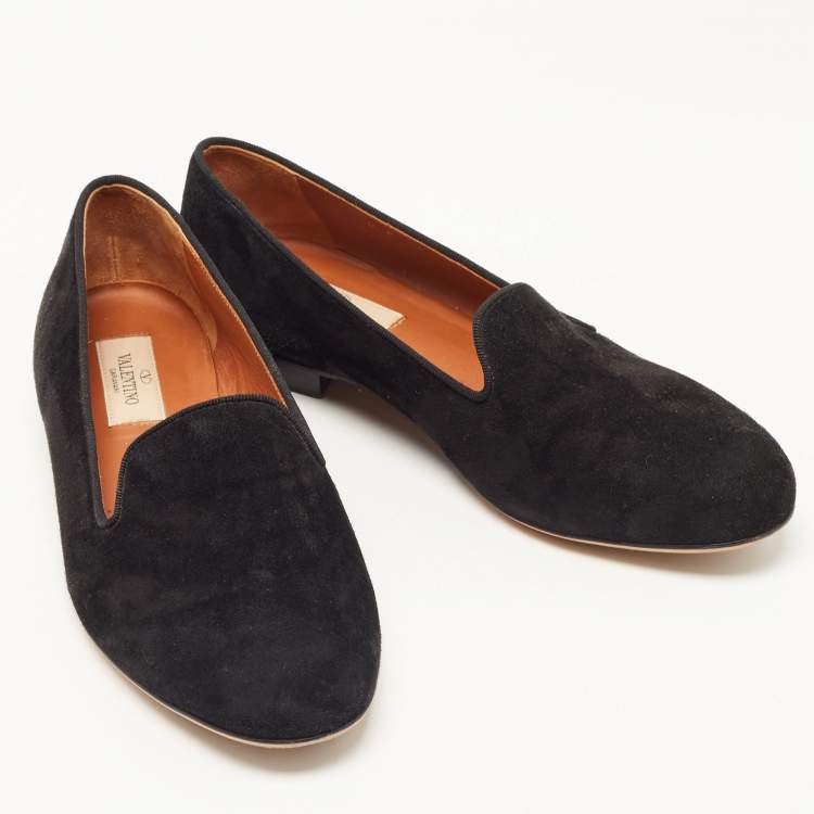 Pre Owned Valentino Black Suede Smoking Slippers Size 38