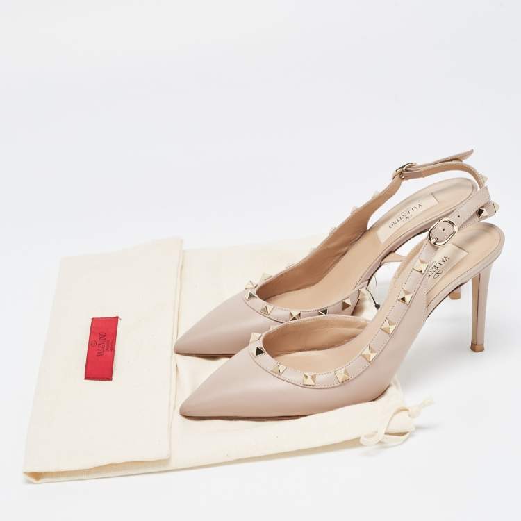 Pre Owned Valentino Dusty Pink Leather Rockstud Slingback Pumps Size 37