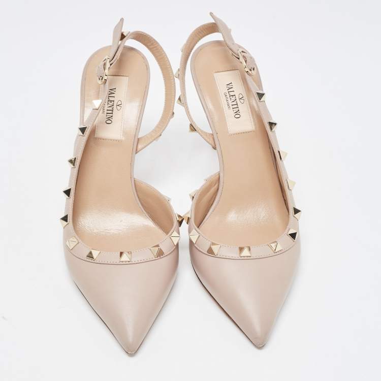 Pre Owned Valentino Dusty Pink Leather Rockstud Slingback Pumps Size 37