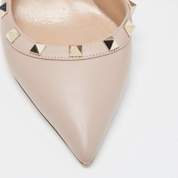 Pre Owned Valentino Dusty Pink Leather Rockstud Slingback Pumps Size 37