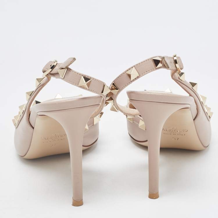 Pre Owned Valentino Dusty Pink Leather Rockstud Slingback Pumps Size 37