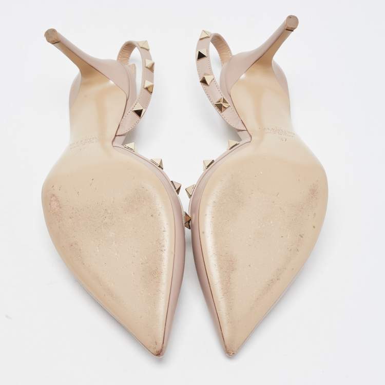 Pre Owned Valentino Dusty Pink Leather Rockstud Slingback Pumps Size 37
