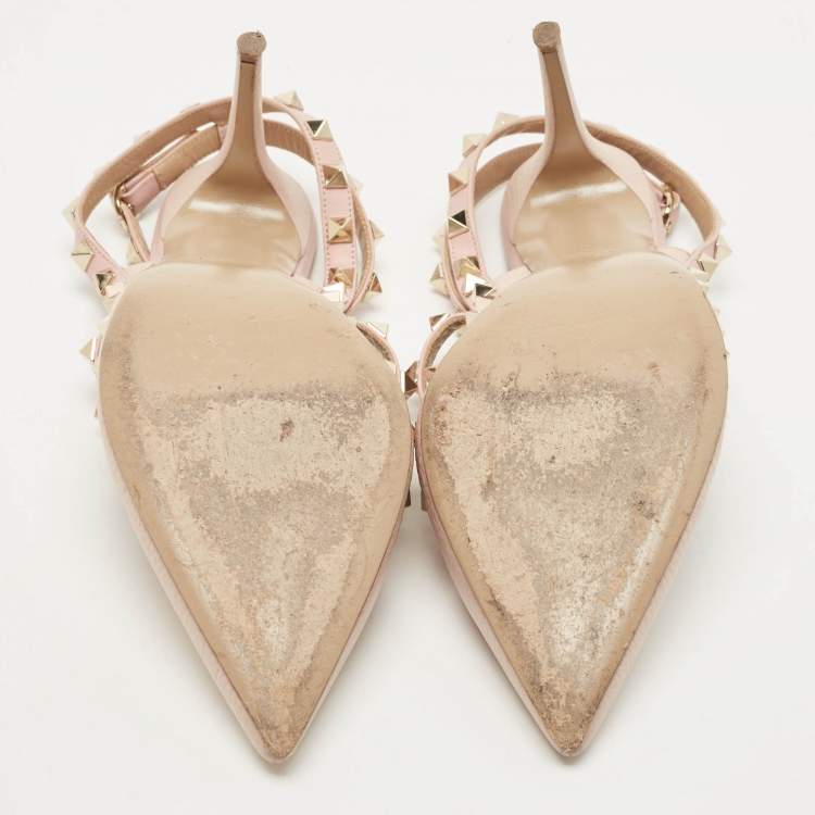 Pre Owned Valentino Pink Leather Rockstud  Slingback Pumps Size 39