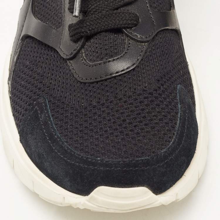 Pre Owned Valentino Black Knit Fabric and Leather High Top Sneakers Size 39