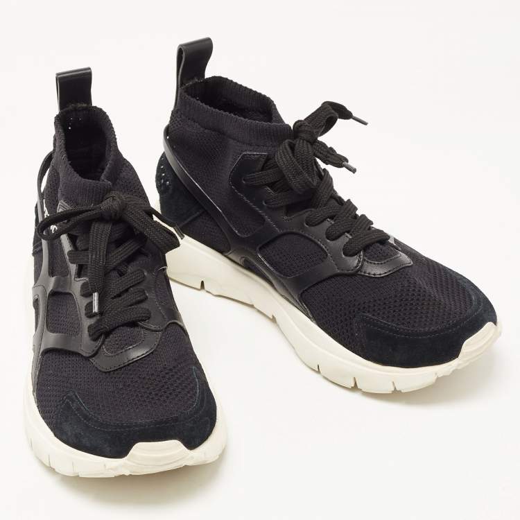 Pre Owned Valentino Black Knit Fabric and Leather High Top Sneakers Size 39