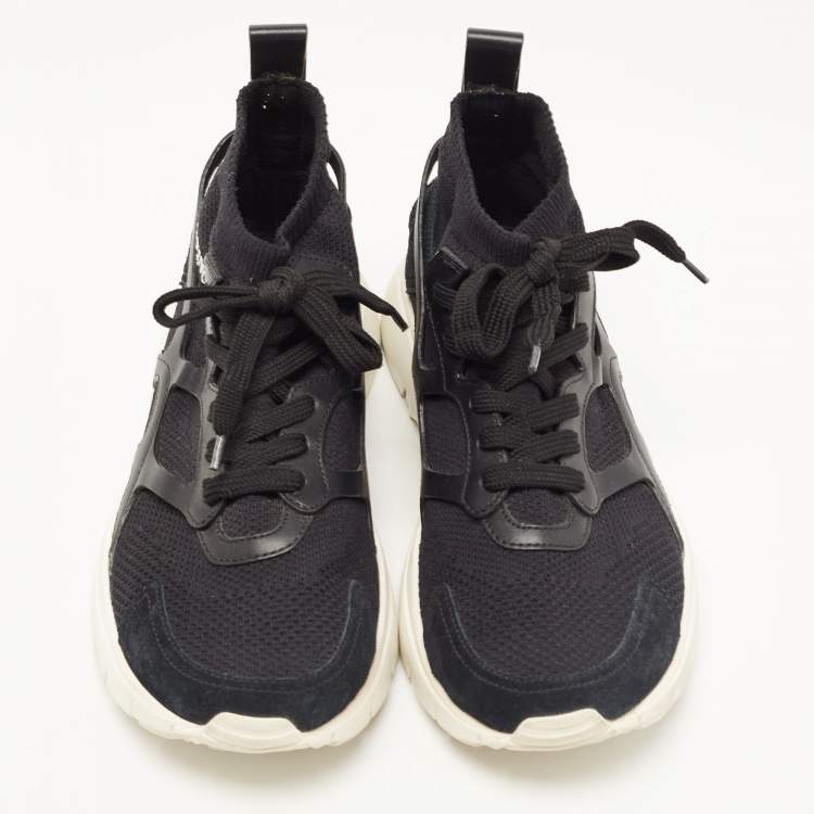 Pre Owned Valentino Black Knit Fabric and Leather High Top Sneakers Size 39