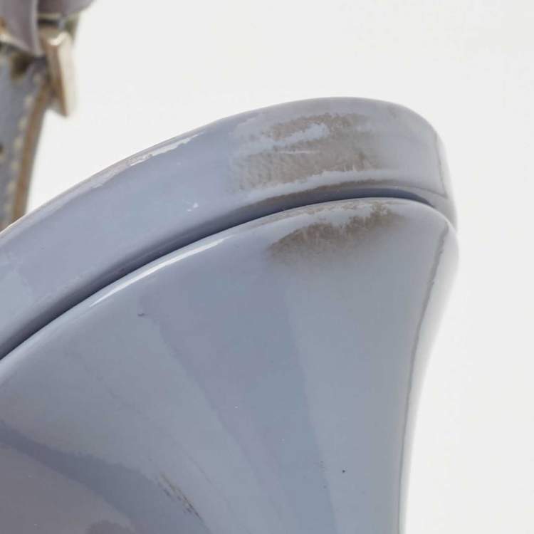 Pre Owned Valentino Blue Patent Roman Pointed Toe Slingback Pumps Size 38