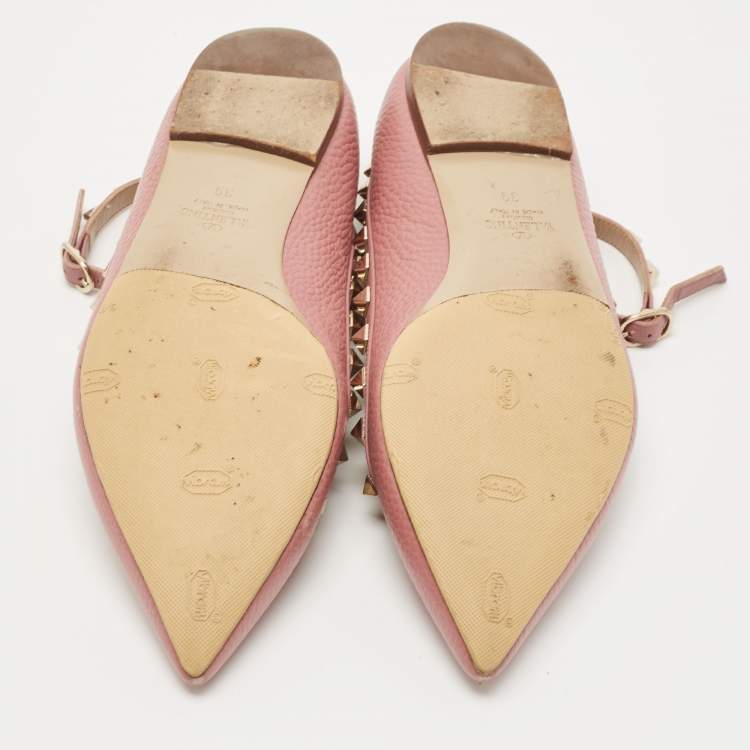 Pre Owned Valentino Pink Leather Rockstud Ballet Flats Size 39