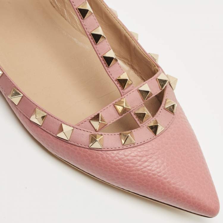Pre Owned Valentino Pink Leather Rockstud Ballet Flats Size 39