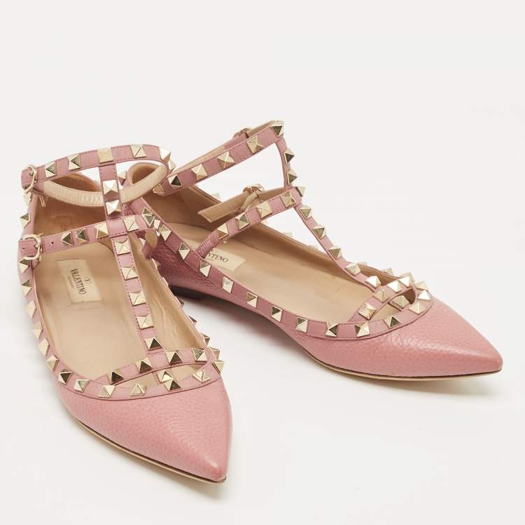 Pre Owned Valentino Pink Leather Rockstud Ballet Flats Size 39