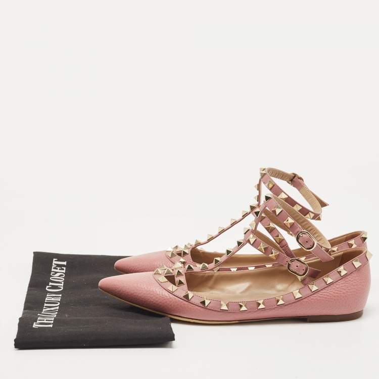 Pre Owned Valentino Pink Leather Rockstud Ballet Flats Size 39