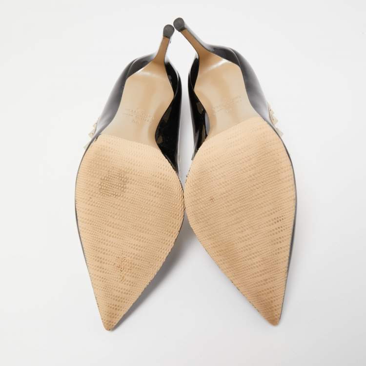 Pre Owned Valentino Black/Beige Leather and Patent  Rockstud  Pumps Size 38