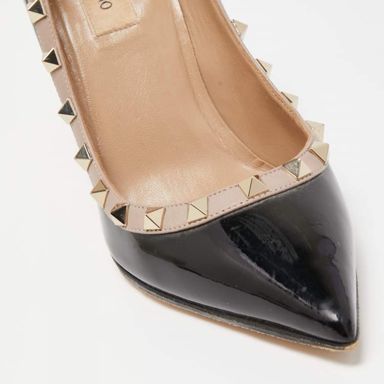 Pre Owned Valentino Black/Beige Leather and Patent  Rockstud  Pumps Size 38