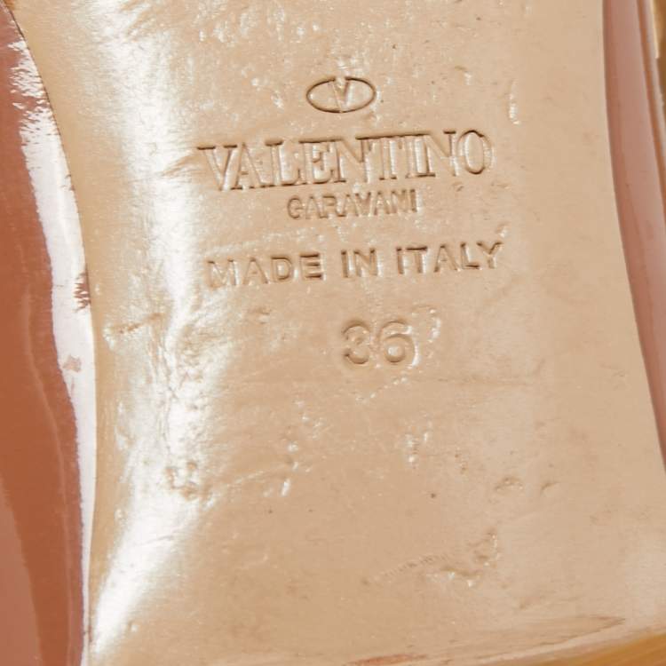 Pre Owned Valentino Brown Patent Leather Rockstud Ballet Flats Size 36