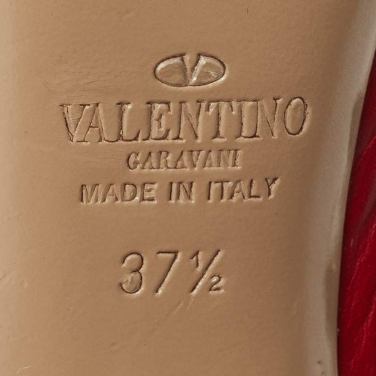 Pre Owned Valentino Red/Beige Leather Rockstud Caged Pumps Size 37.5
