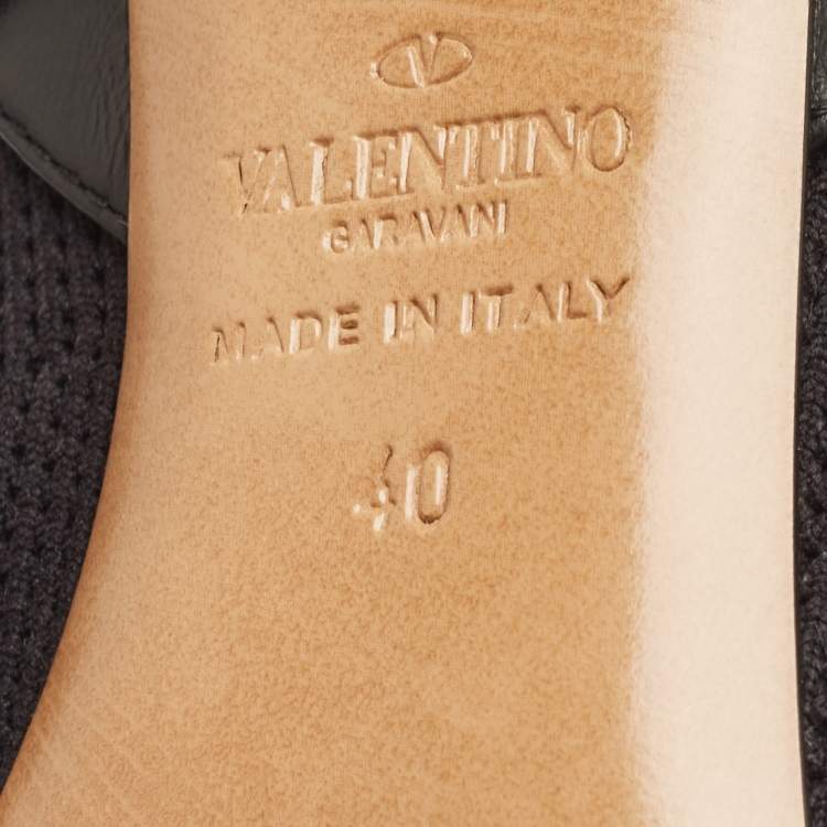 Pre Owned Valentino Black Knit Fabric and Leather Rockstud Boots Size 40