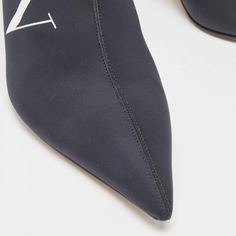 Pre Owned Valentino Black Black Nylon VLTN Pointed Toe Ankle Booties Size 40
