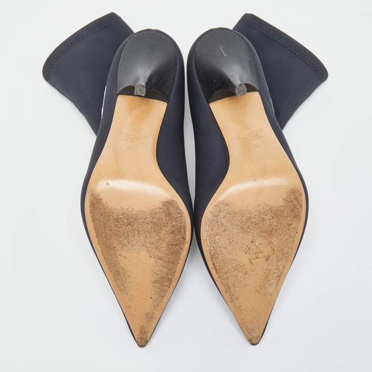 Pre Owned Valentino Black Black Nylon VLTN Pointed Toe Ankle Booties Size 40