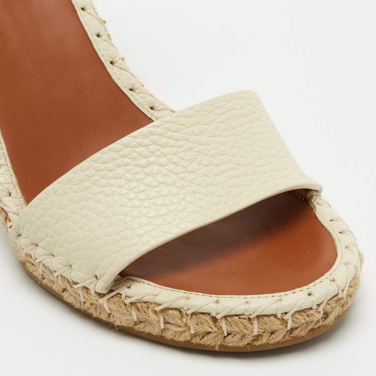 Pre Owned Valentino Off-White Leather Rockstud Espadrille Wedge Sandals Size 38