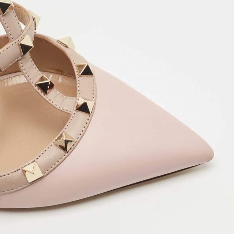 Pre Owned Valentino Pink Leather Rockstud Pointed Toe Slide Sandals Size 40.5