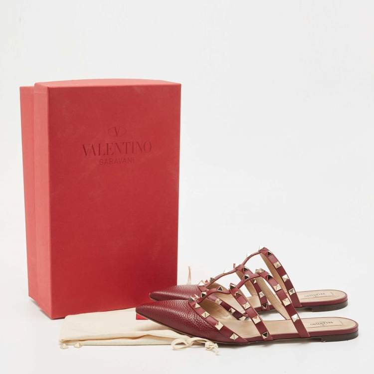 Pre Owned Valentino Burgundy Leather Rockstud Mules Size 40