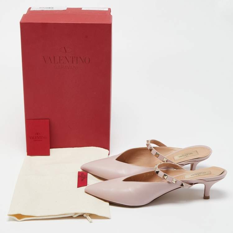 Pre Owned Valentino Pink Leather Rockstud Mules Size 40