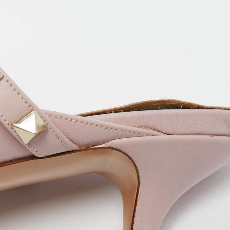 Pre Owned Valentino Pink Leather Rockstud Mules Size 40