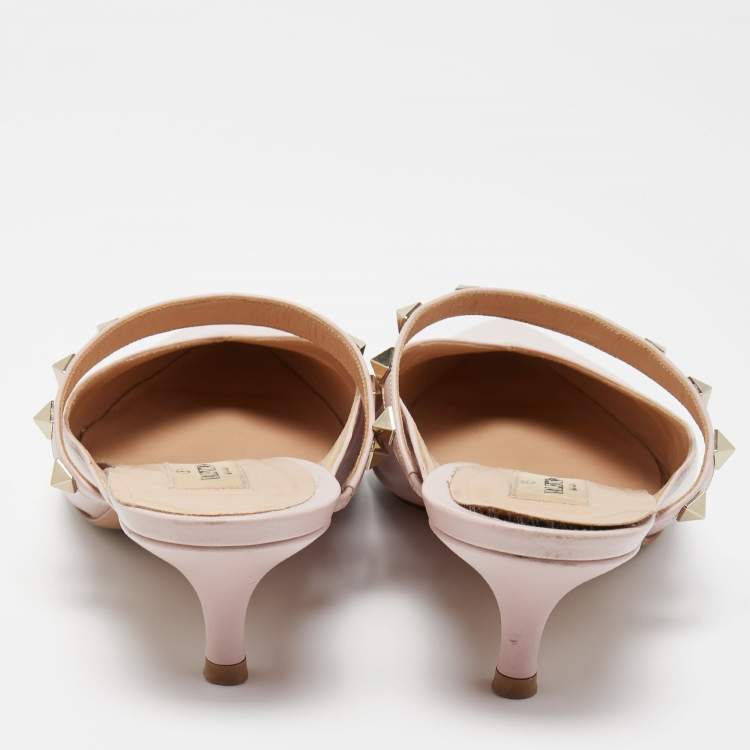 Pre Owned Valentino Pink Leather Rockstud Mules Size 40
