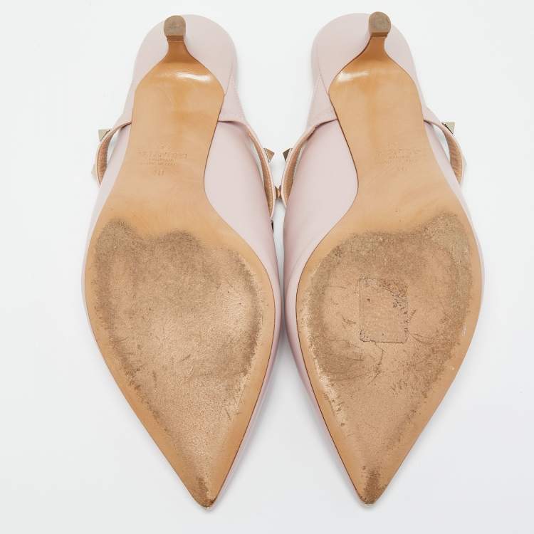 Pre Owned Valentino Pink Leather Rockstud Mules Size 40