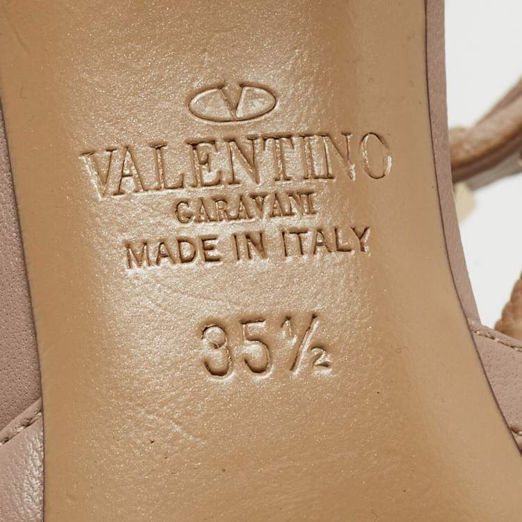 Pre Owned Valentino Beige Leather and Patent Rockstud Caged Pumps Size 35.5