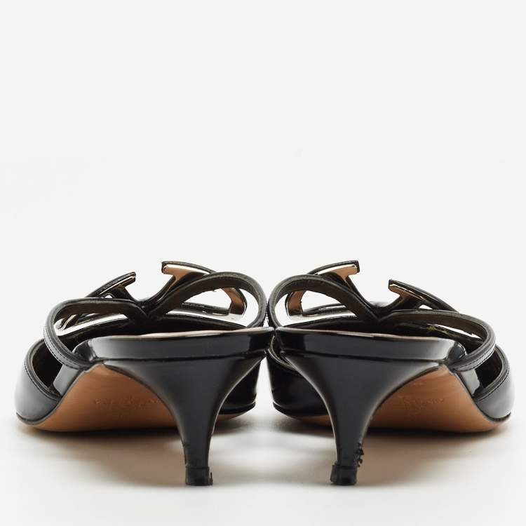 Pre Owned Valentino Black Patent Vlogo Mules Size 37