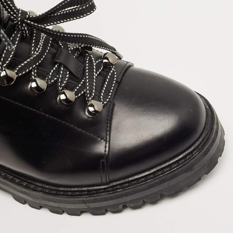 Pre Owned Valentino Black Leather Combat Boots Size 37