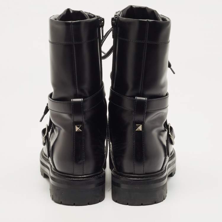 Pre Owned Valentino Black Leather Combat Boots Size 37