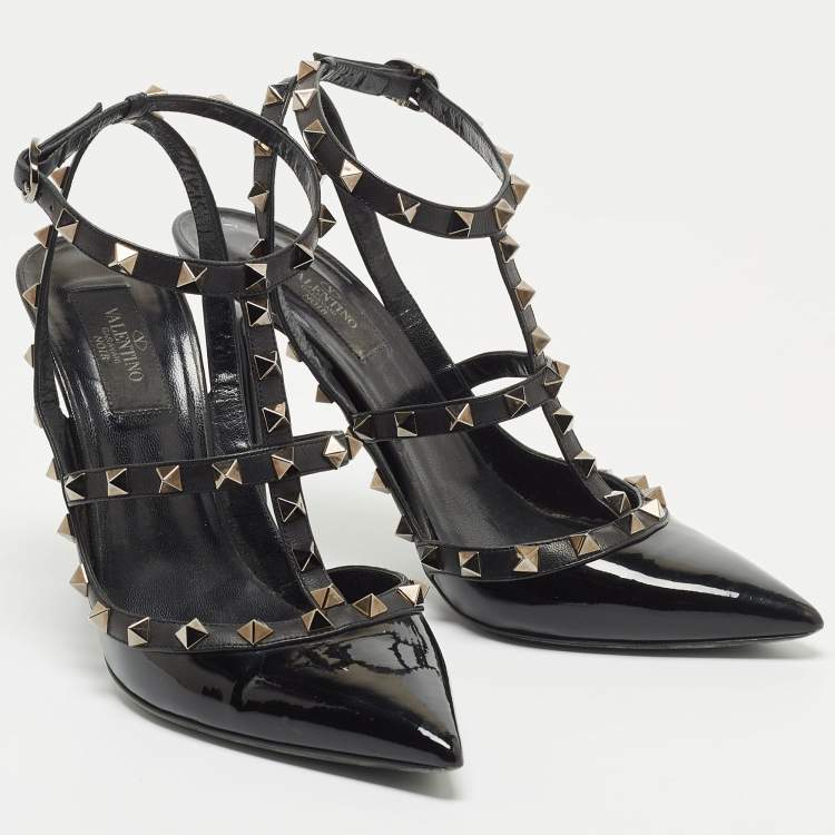 Pre Owned Valentino Black Patent and Leather Rockstud Pumps Size 39