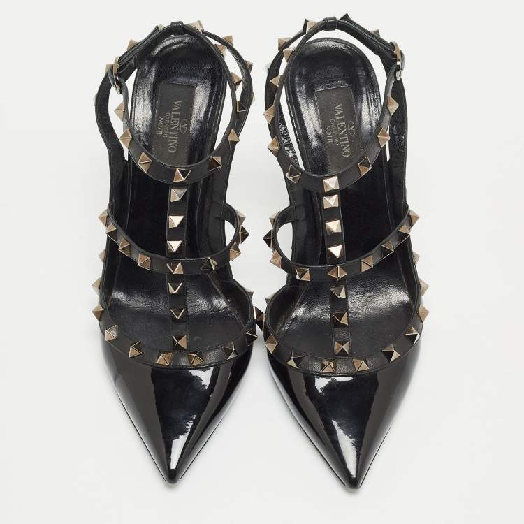 Pre Owned Valentino Black Patent and Leather Rockstud Pumps Size 39