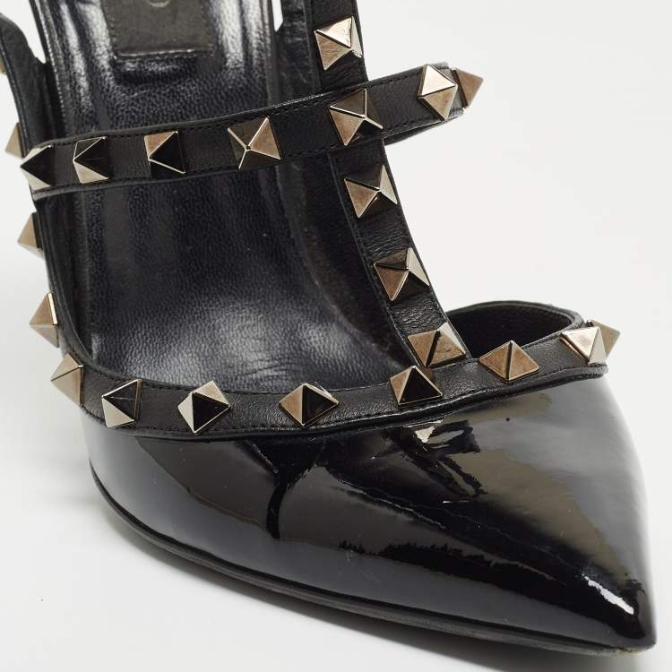 Pre Owned Valentino Black Patent and Leather Rockstud Pumps Size 39