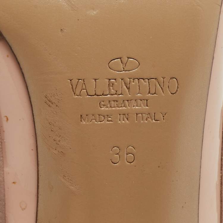 Pre Owned Valentino Pink/Beige Patent and Leather Rockstud Ankle Strap Pumps Size 36